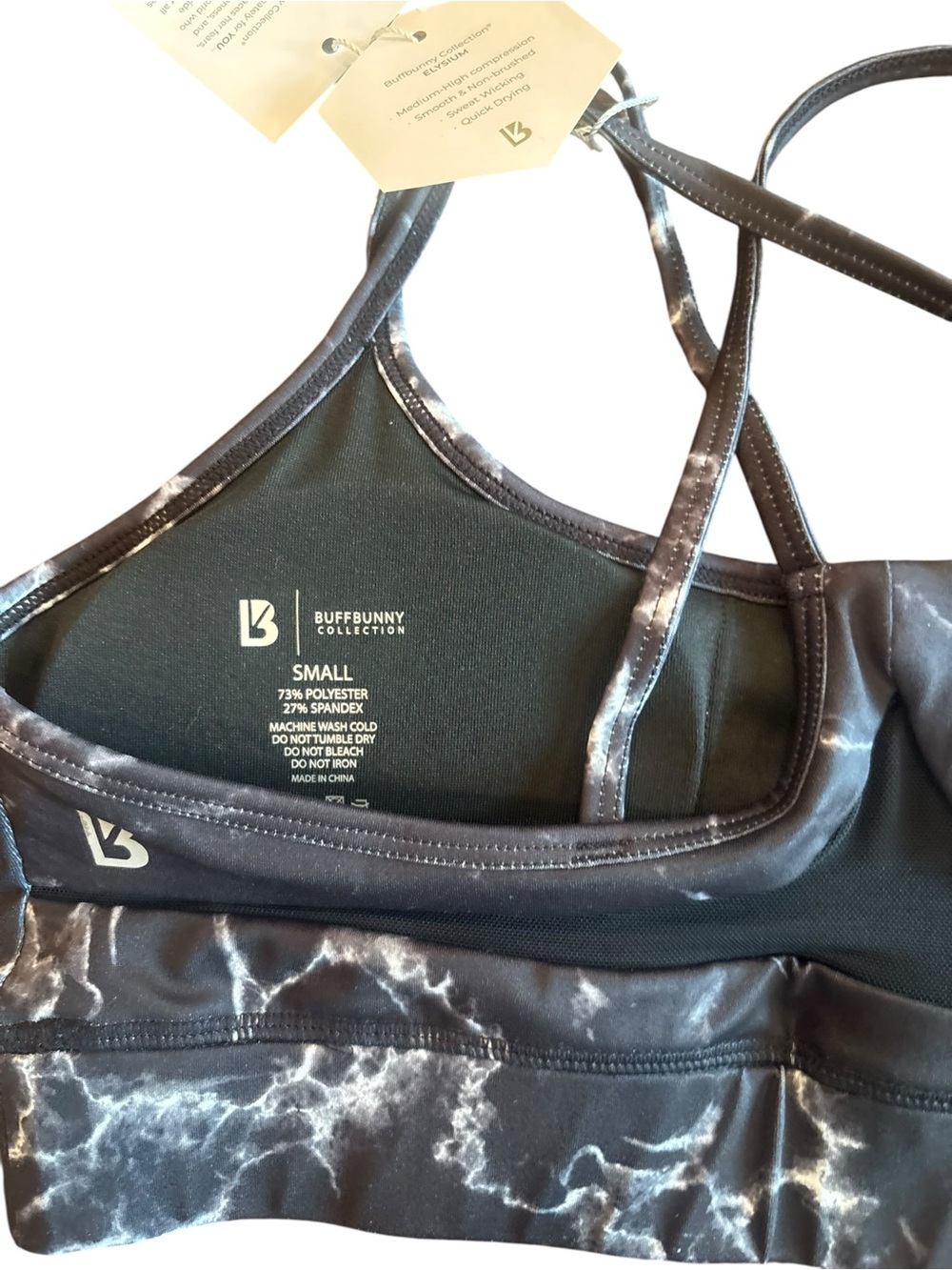 NWT Buffbunny Collection Black Marble Strappy Sports Bra Size Small Activewear - Picture 6 of 6